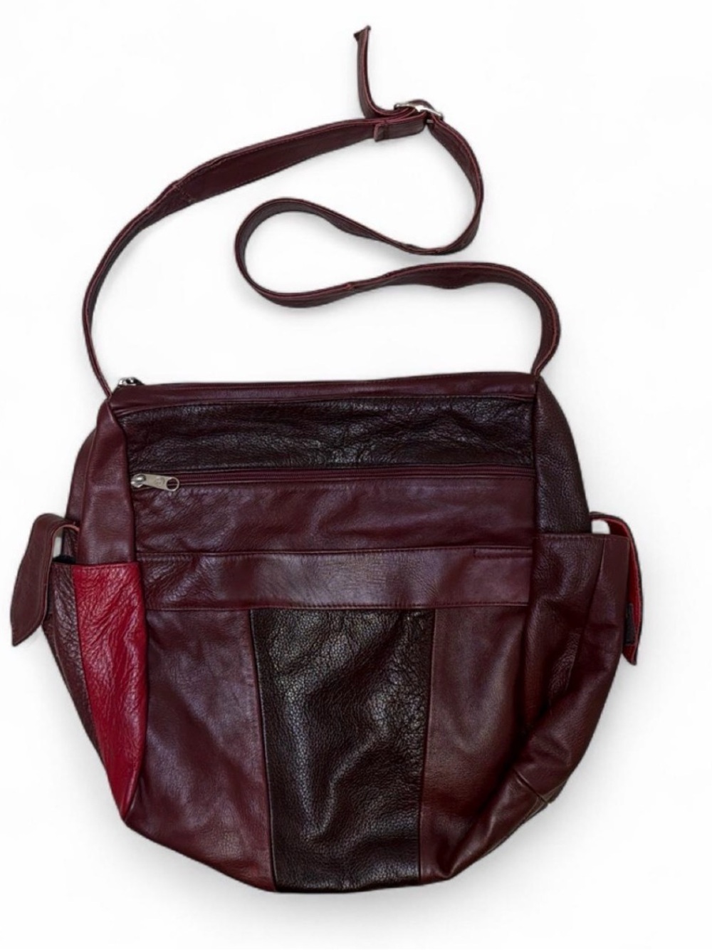 Source Unknown Burgundy Multi-Tone Leather Crossbody Bag